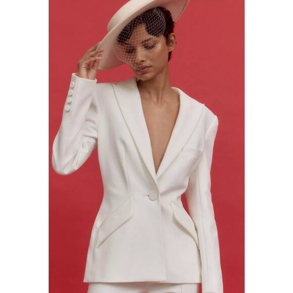 Anthropologie SANS FAFF Sloan Structured Blazer White - Picture 1 of 13